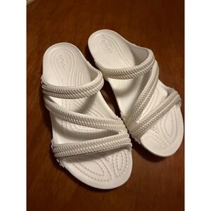 Crocs Cleo V White Multi Strap Slide Sandals Womens Size 4 Iconic Comfort